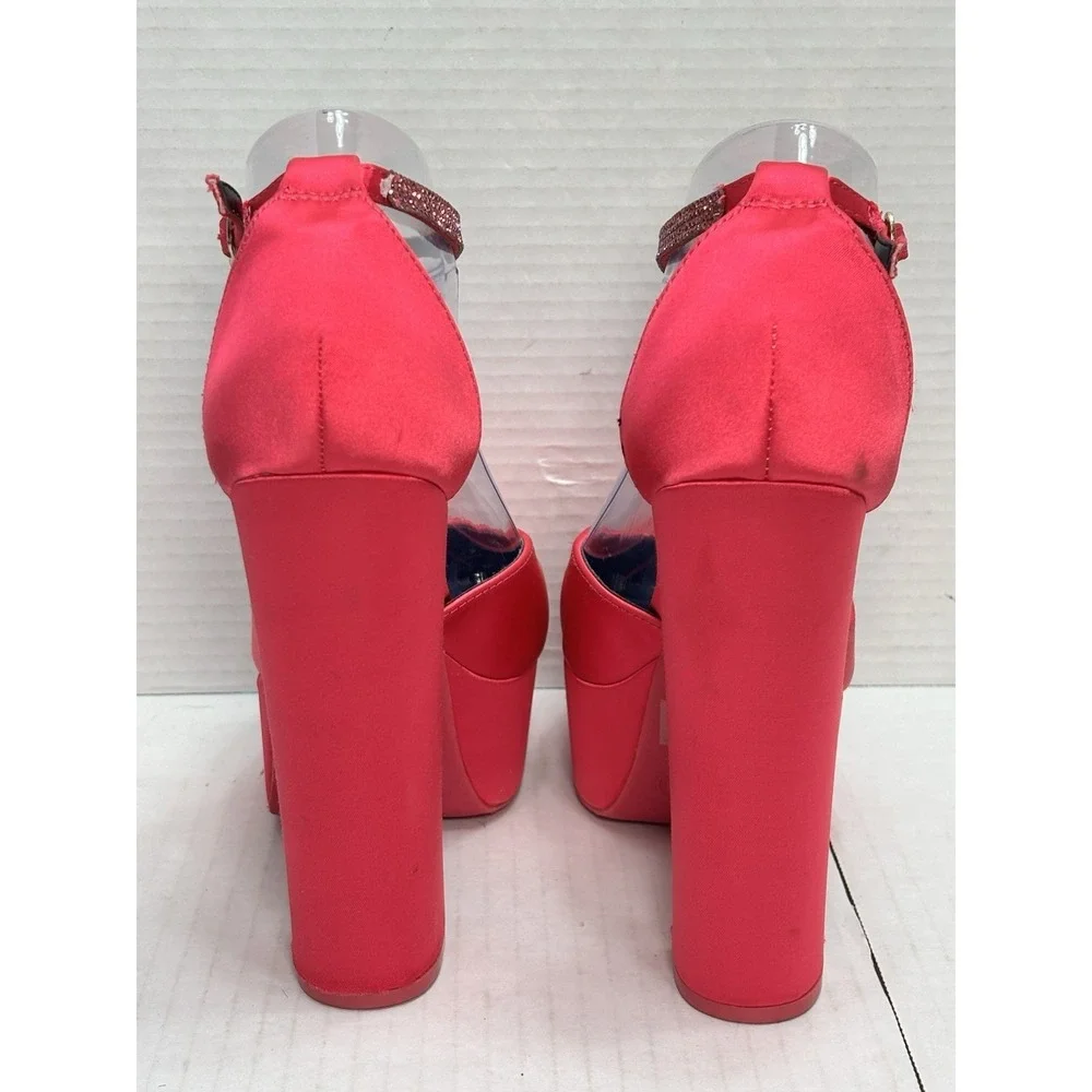 Wild Diva Lounge Platform Heels Pink Satin Mary Jane Chunky Block Womens 9